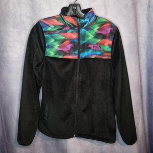 Fila Sport Black Multicolor Fleece Zip Up Jacket
